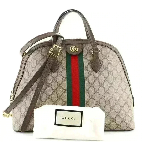 GUCCI GG Supreme Monogram Web Medium Ophidia Top Handle Dome Bag Brown - Picture 11 of 16